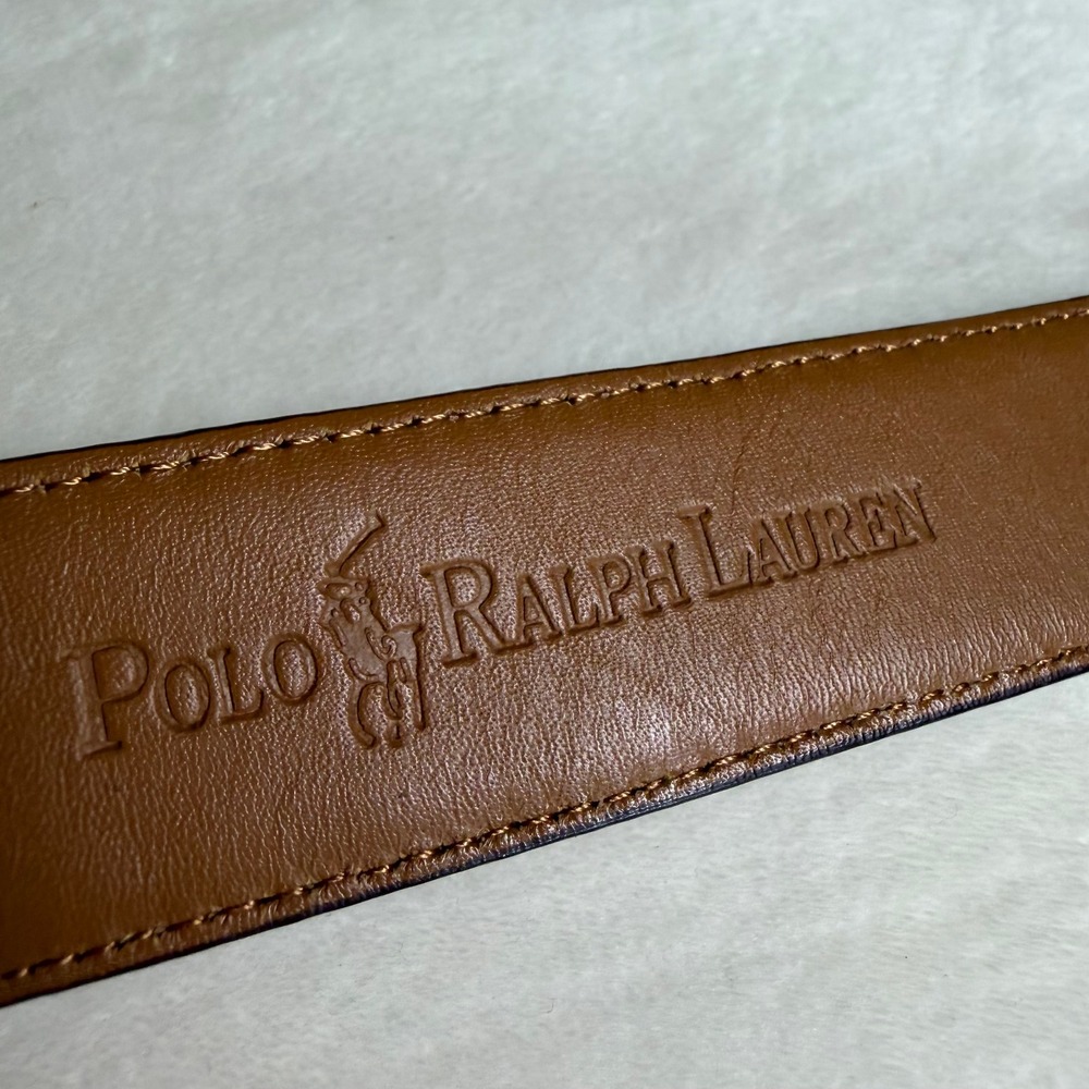 Polo Ralph Lauren Belt Mens 56 Brown Crocodile Embossed Italian Leather Silver - Picture 8 of 11
